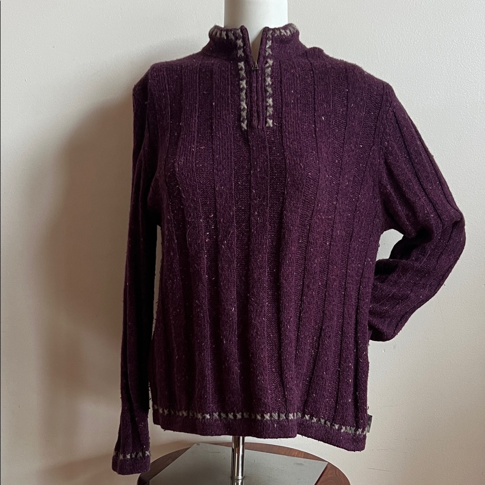 Woolrich Purple cable knit Sweater with flecks of color in it & zip collar